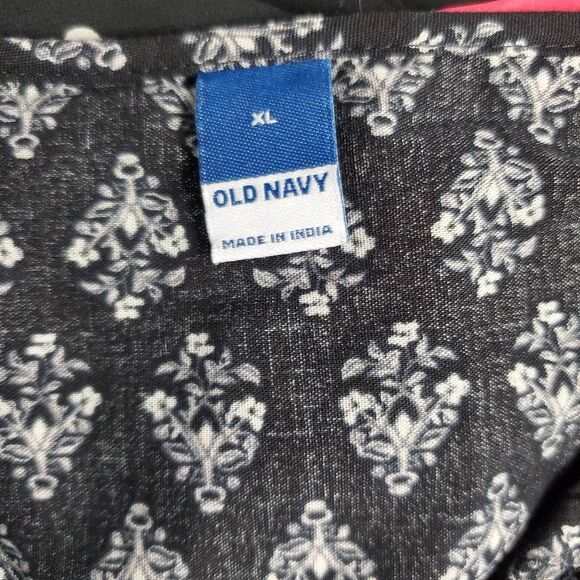 Old Navy Black White Boho Print Peasant Blouse XL Long Sleeve - Picture 5 of 7